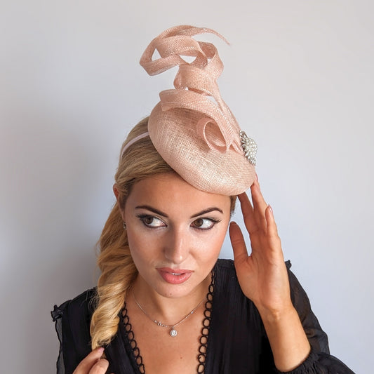 Light blush pink pearl fascinator hat
