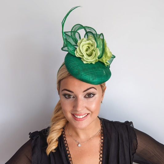 Shamrock green flower fascinator hat