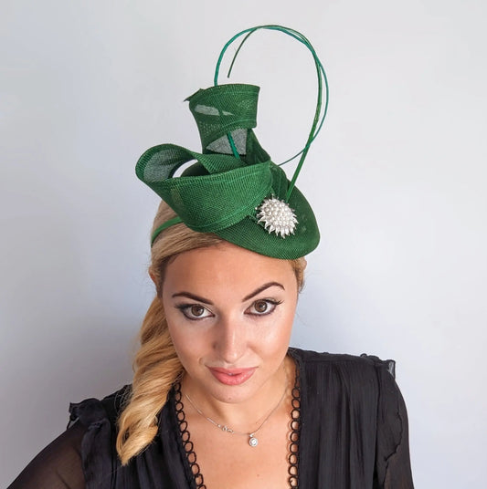 Emerald green pearl fascinator hat House of Hats