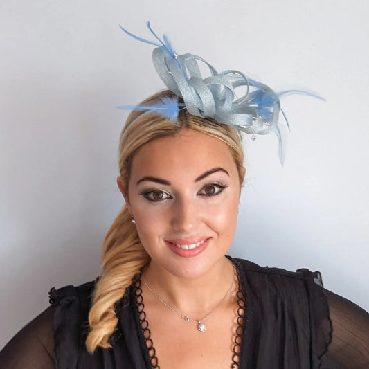 Aquamarine blue crystal feather fascinator hat House of Hats