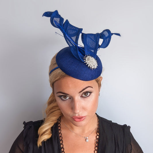 Royal cobalt blue pearl fascinator hat