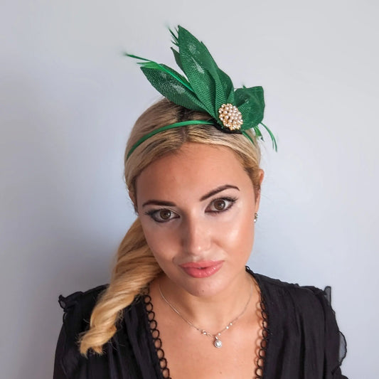 Shamrock green feather petal fan fascinator hat House of Hats