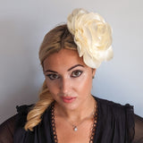 Large cream satin rose fascinator hat Large cream satin rose fascinator hat