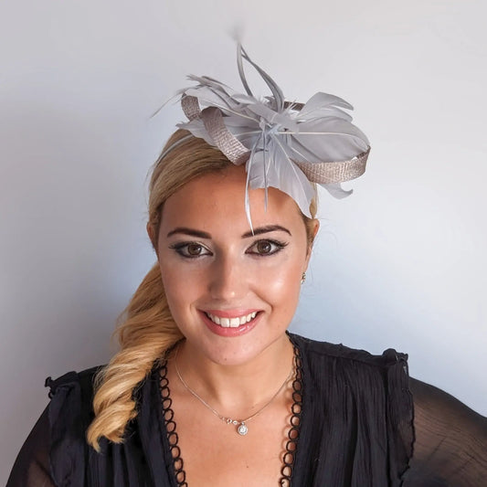 Grey feather fascinator hat House of Hats