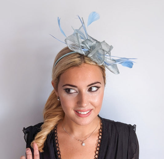 Aquamarine blue feather fascinator hat