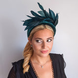 Dark emerald green feather padded velvet headband fascinator Dark emerald green feather padded velvet headband fascinator
