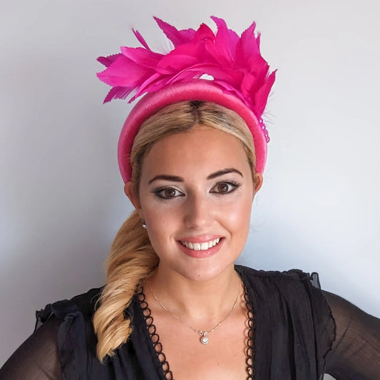 Magenta hot pink feather padded velvet headband fascinator House of Hats
