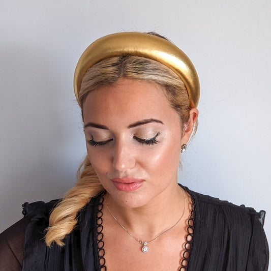 Gold metallic padded headband fascinator