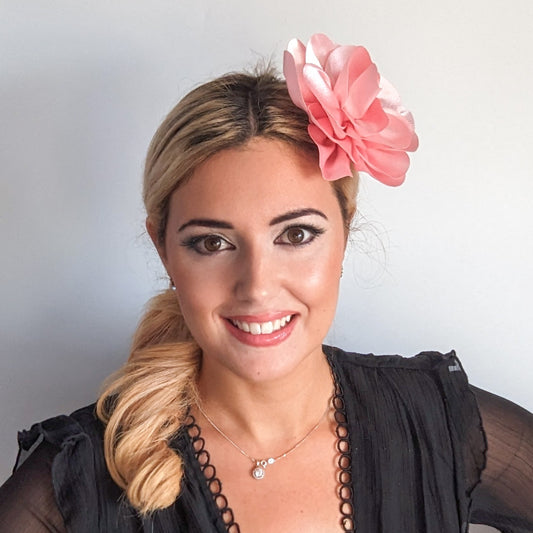 Light pink satin rose fascinator hat