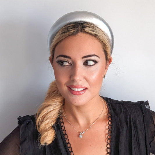 Silver metallic padded headband fascinator