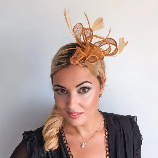 Golden Yellow feather fascinator hat House of Hats