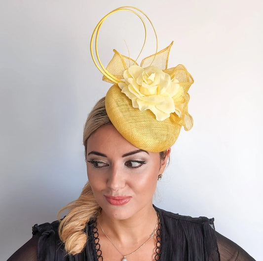 Yellow flower fascinator hat House of Hats