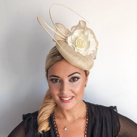 Cream flower fascinator hat