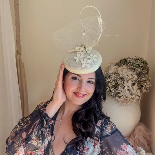 Cream flower fascinator hat House of Hats