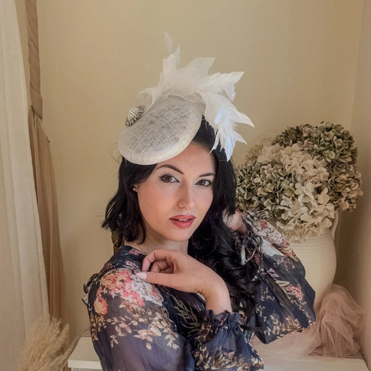 White Pearl Fascinator Hat with Feathers House of Hats