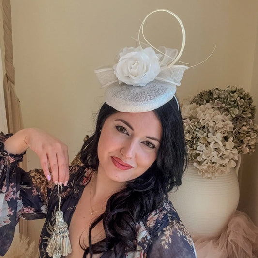 White flower fascinator hat House of Hats