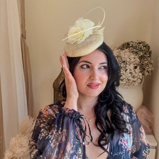 Cream flower fascinator hat