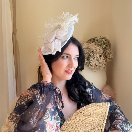 White large fascinator hat House of Hats