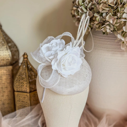 White flower fascinator hat House of Hats