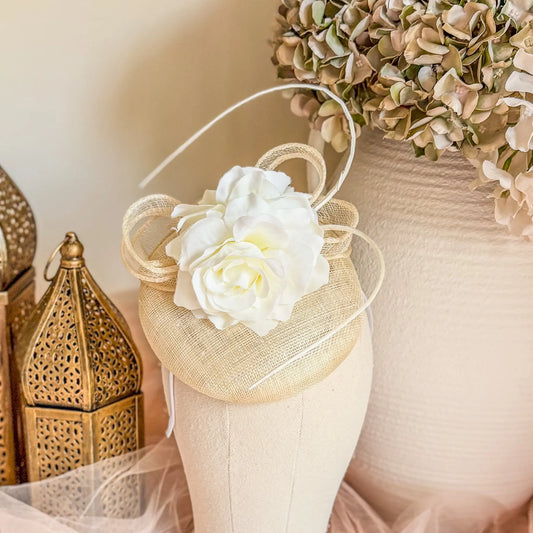 Cream flower fascinator hat House of Hats