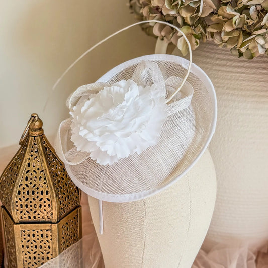 White Flower Disc Fascinator Hat House of Hats