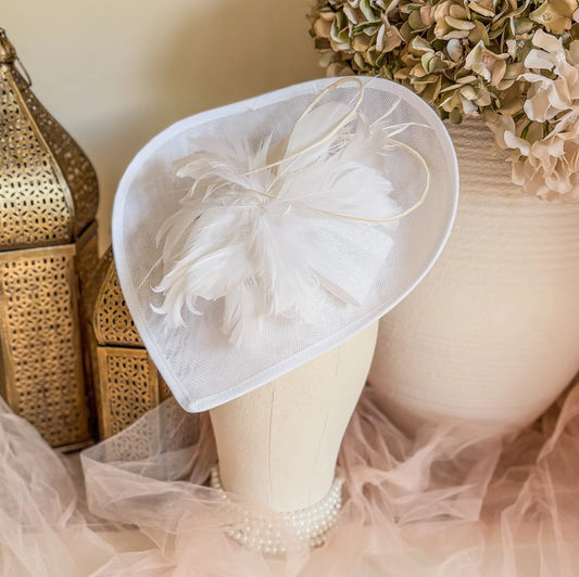 White Teardrop Fascinator Hat with Feathers House of Hats