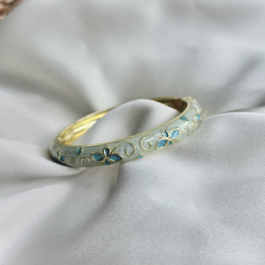 Cloisonné Enamel Pastel Bangle — Faerie Flower Gold — Frost/Blue Pearl