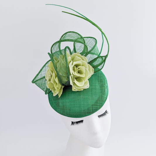 Shamrock green flower fascinator hat