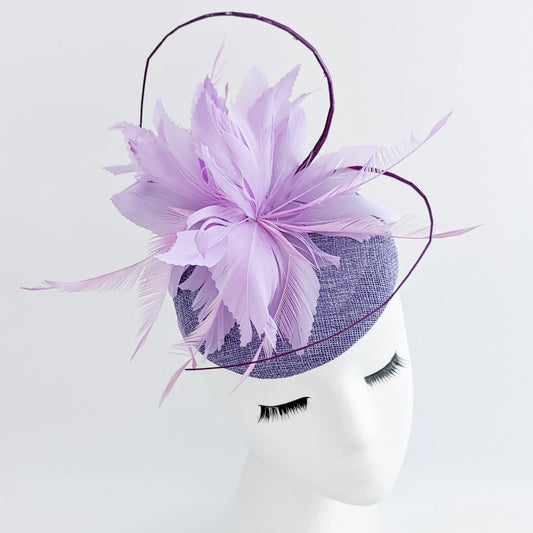 Lavender and lilac purple feather fascinator hat House of Hats