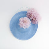 Light cornflower blue and pink large flower saucer disc fascinator hat Light cornflower blue and pink large flower saucer disc fascinator hat