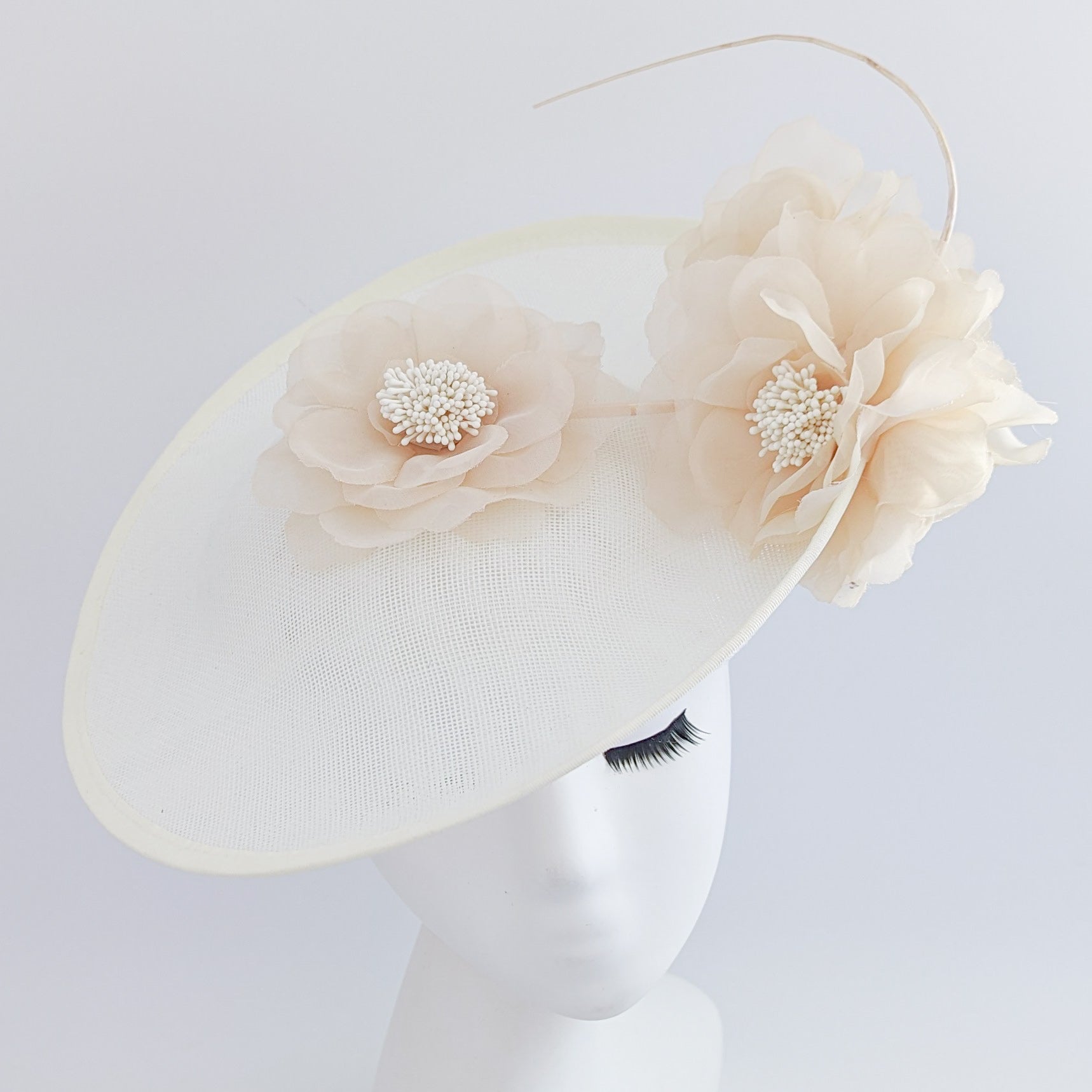 Cream large flower saucer disc fascinator hat Cream large flower saucer disc fascinator hat