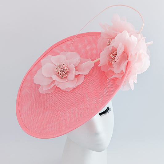 Pink large flower saucer disc fascinator hat