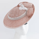 Cappello fascinator disco con piattino grande rosa cipria Cappello fascinator disco con piattino grande rosa cipria