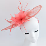 Coral feather large teardrop fascinator hat