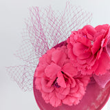 Fuchsia pink flower fascinator disc saucer hat