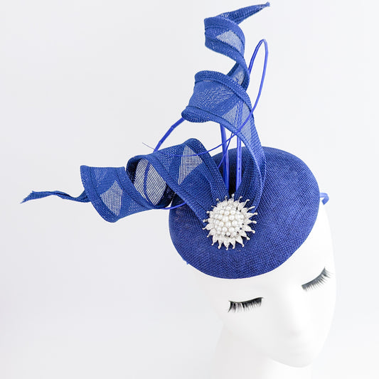Royal cobalt blue pearl fascinator hat