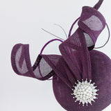 Dark plum purple pearl fascinator hat