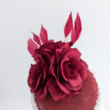 Burgundy beaded flower fascinator hat