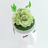 Forest green beaded flower fascinator hat