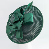 Dark emerald green feather large saucer disc fascinator hat Dark emerald green feather large saucer disc fascinator hat