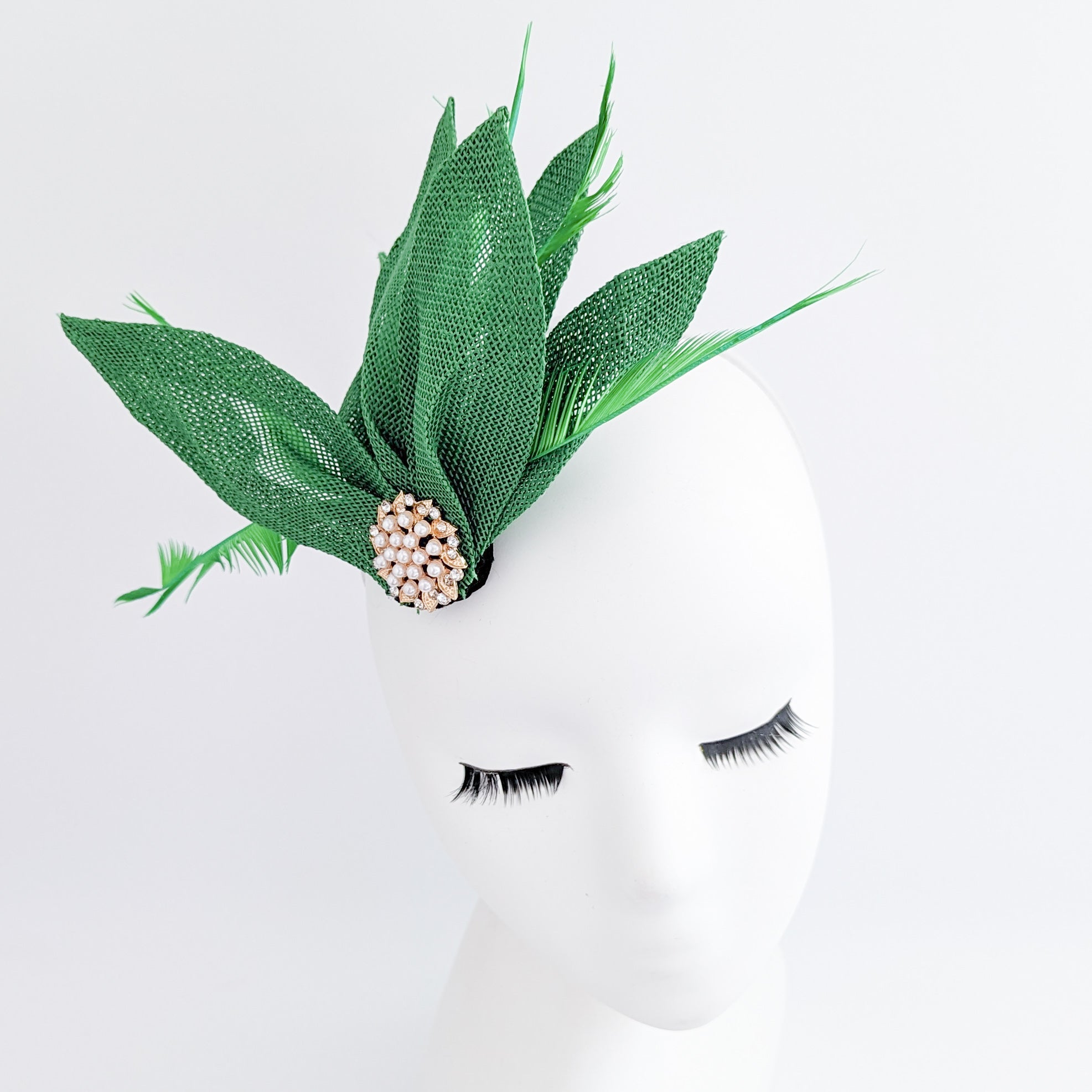 Shamrock green feather petal fan fascinator hat