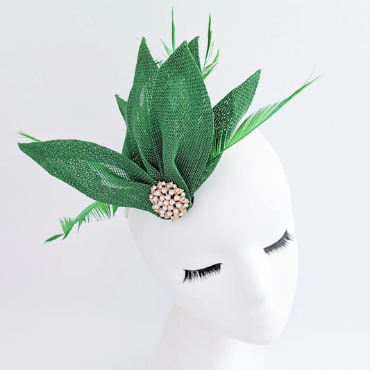 Shamrock green feather petal fan fascinator hat House of Hats