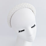 White beaded pearl padded headband fascinator