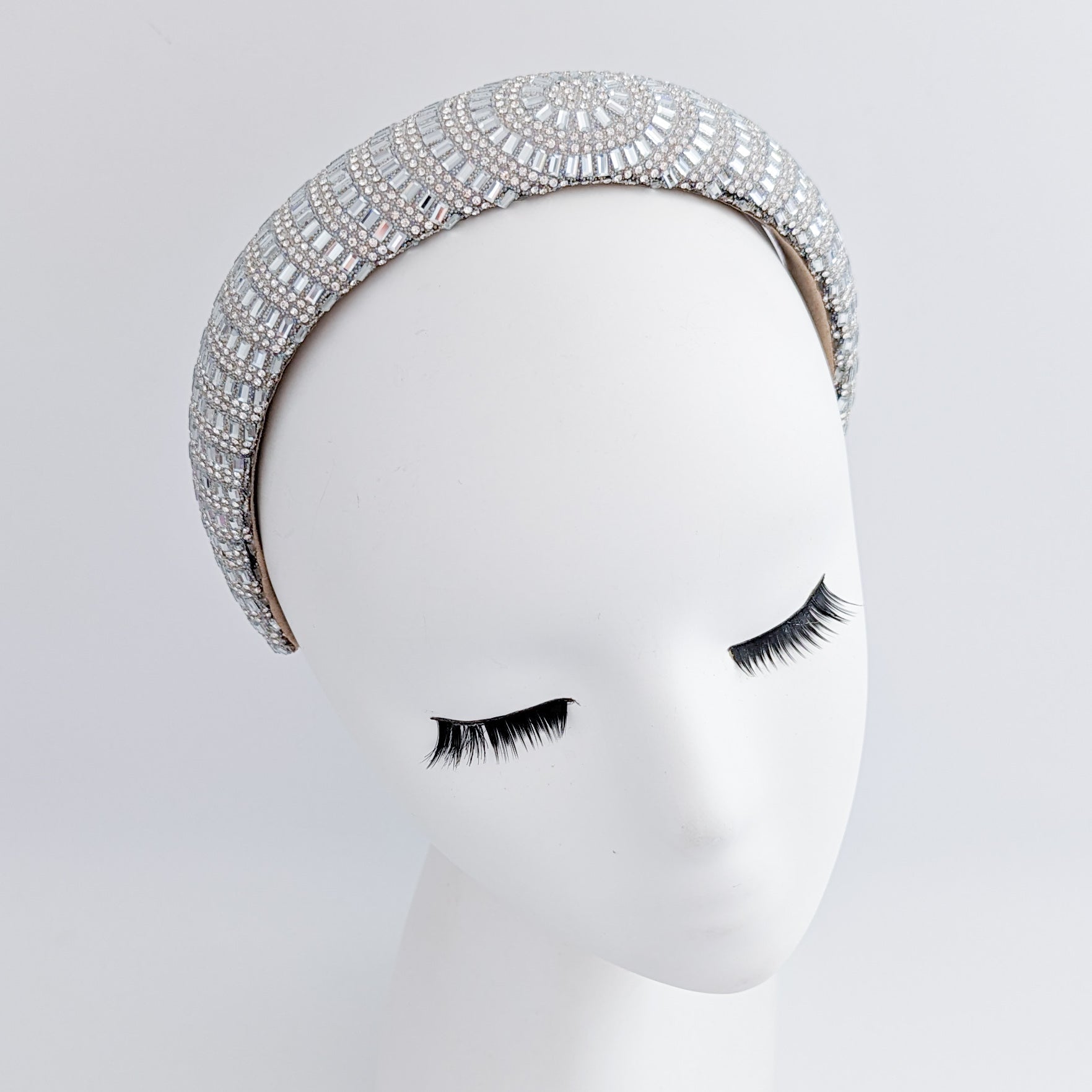 Silver crystal beaded padded headband fascinator