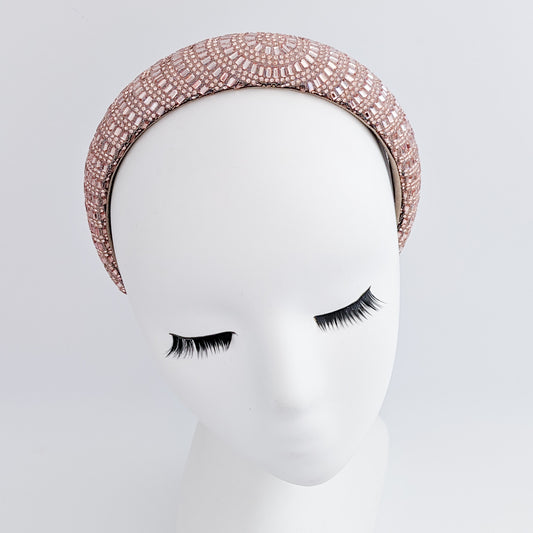 Rose gold crystal beaded padded headband fascinator