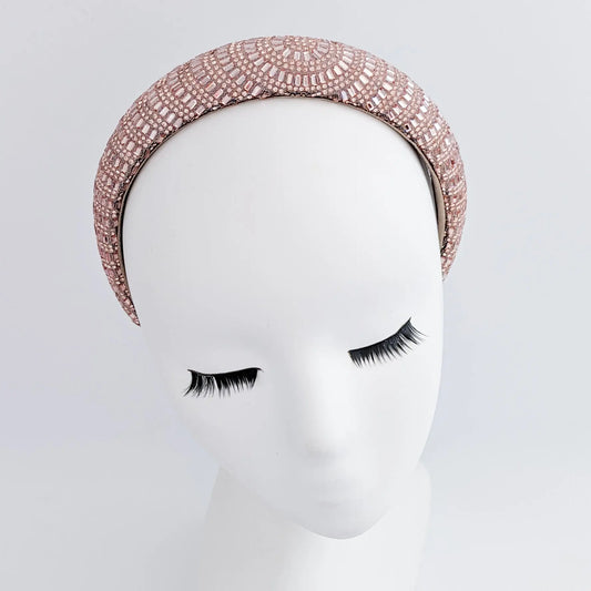Rose gold crystal beaded padded headband fascinator House of Hats