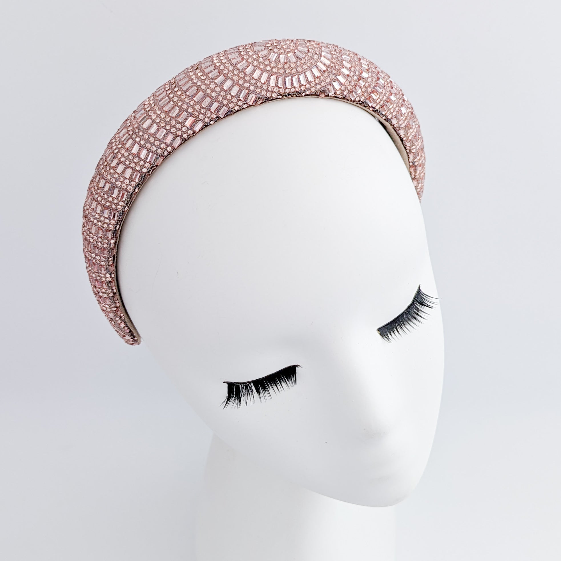 Rose gold crystal beaded padded headband fascinator