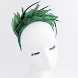 Emerald green feather satin headband fascinator