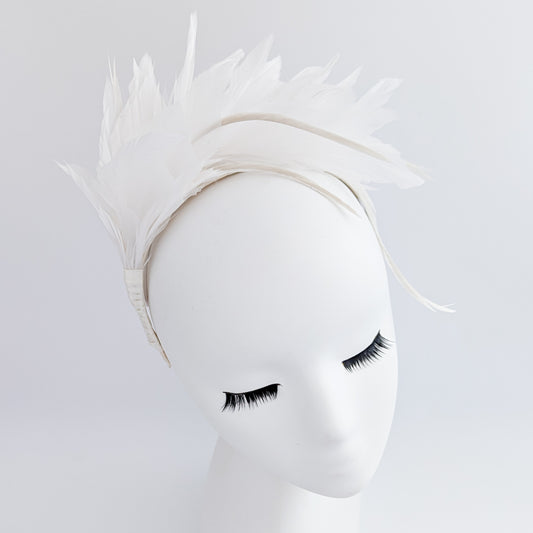 Off White feather satin headband fascinator