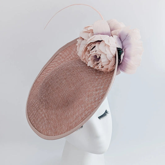 Blush pink large flower saucer disc fascinator hat House of Hats